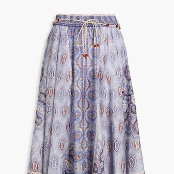 Zimmermann Vitali Belted A-Line Print Silk Maxi Skirt 1 (4-6) Blue Paisley - Picture 5 of 8